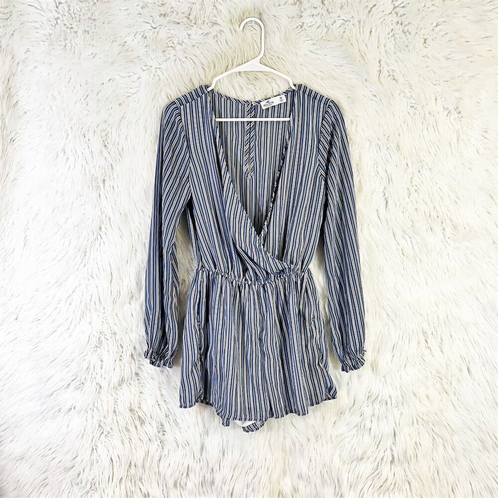 Hollister Women's Striped Long Sleeve Romper Blue Size M Casual Summer